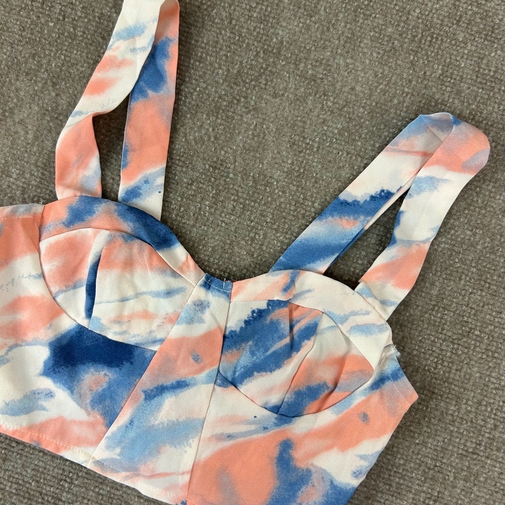 Cider Bustier Crop Top Womens XS Multicolor Tie Dye Smocked Sweetheart Neck